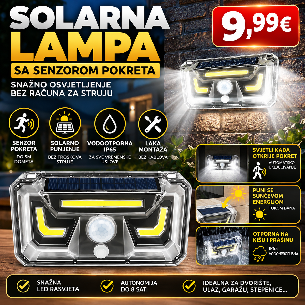Solarna lampa sa senzorom pokreta