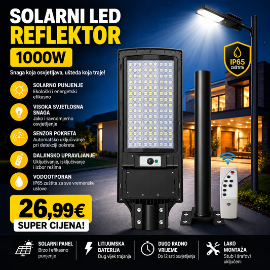 Solarni LED reflektor sa senzorom pokreta + daljinski