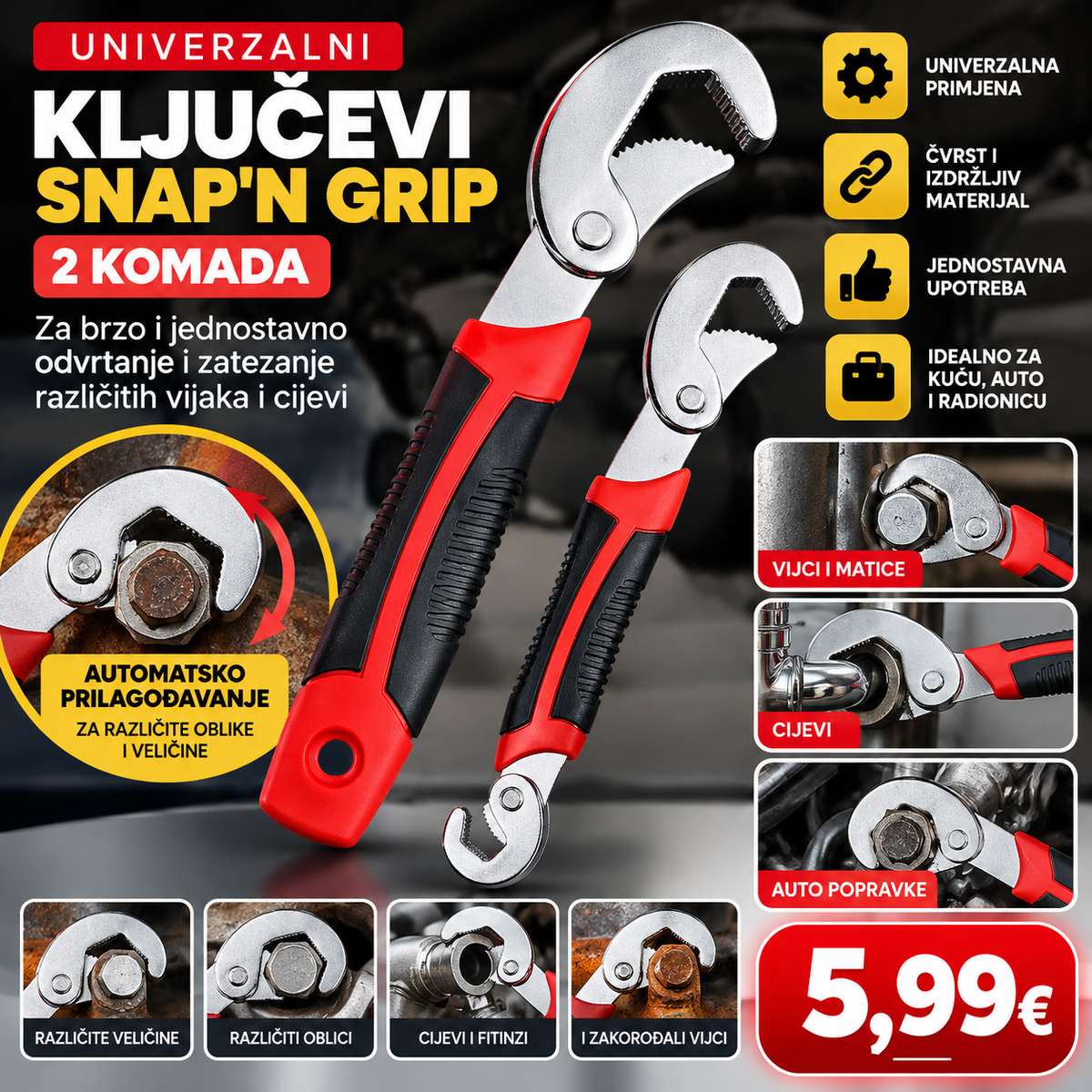 Univerzalni kljucevi Snap'n Grip 2 komada
