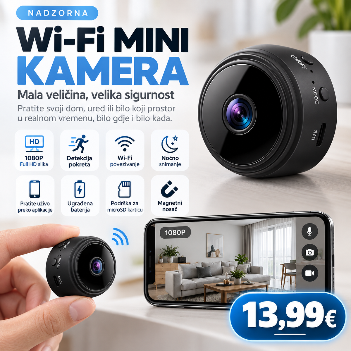 Nadzorna Wi-Fi mini kamera