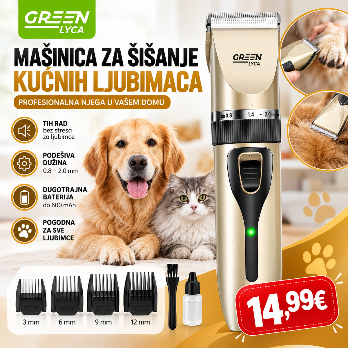 Mašinica za šišanje kućnih ljubimaca – Green Lyca GL69930