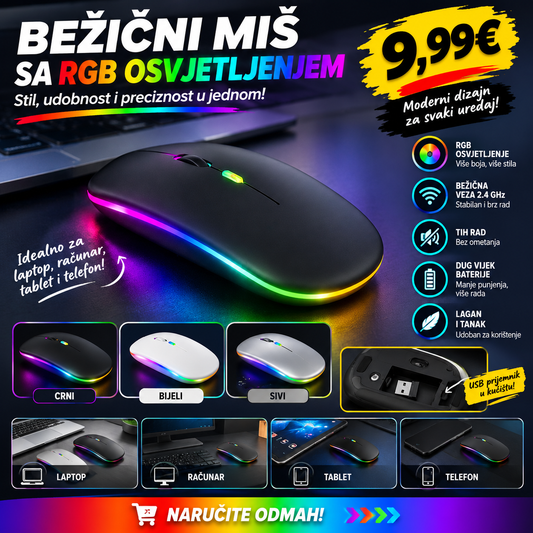 Bezicni RGB mis – Bluetooth + 2.4 GHz (Punjivi)