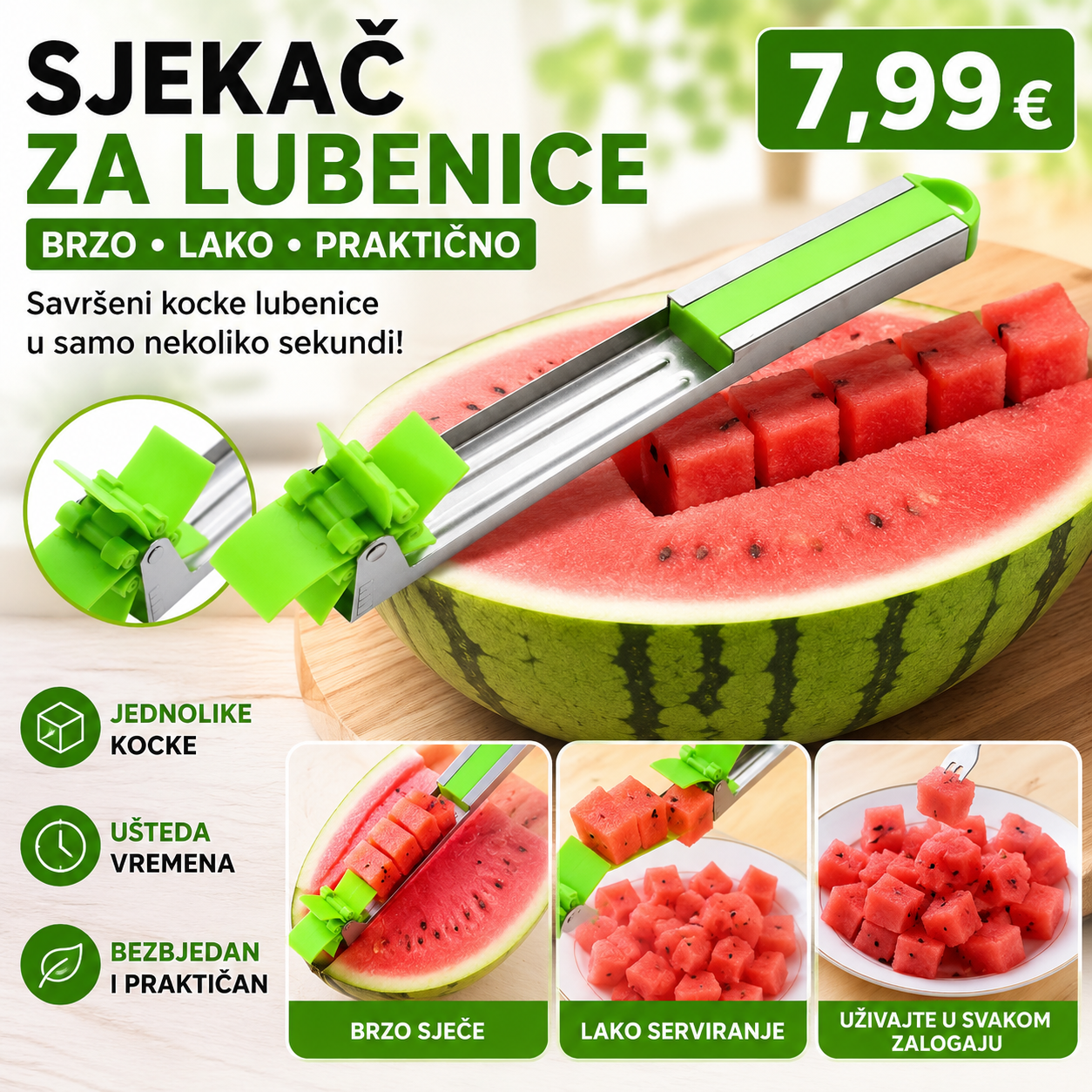 Sjekač za lubenice – Isijecite savršene kocke za nekoliko sekundi!