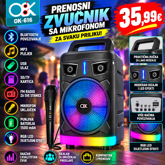 Prenosni Bluetooth zvučnik sa mikrofonom OK-616