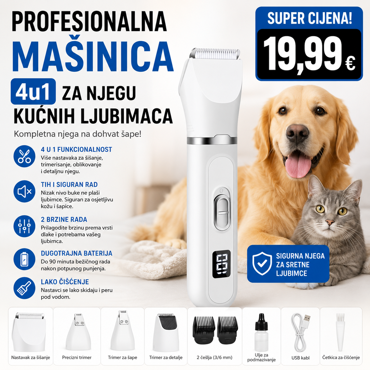 PROFESIONALNA MAŠINICA 4u1 ZA NJEGU KUĆNIH LJUBIMACA