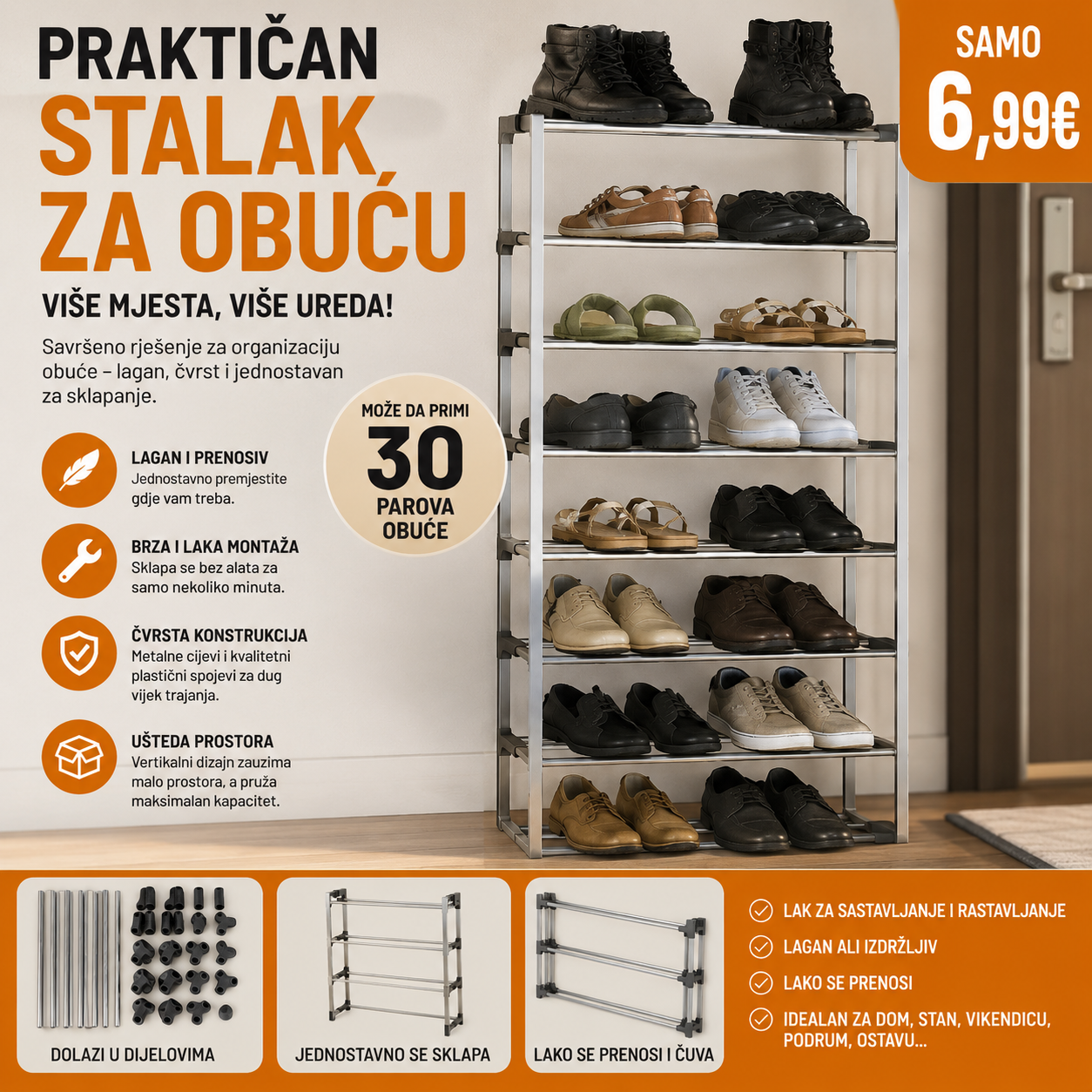 Praktičan stalak za obuću – do 30 pari