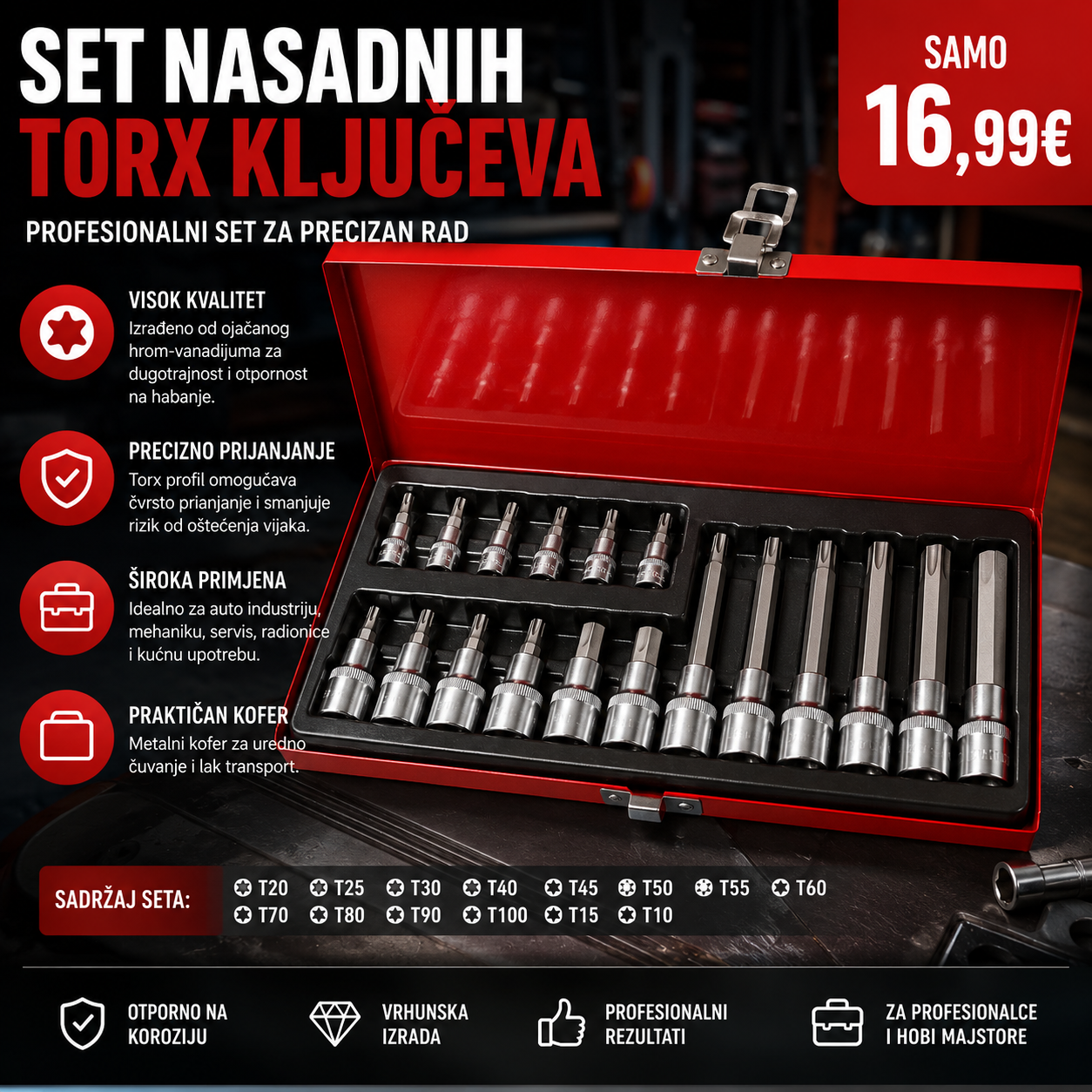 Set nasadnih TORX ključeva u metalnom koferu
