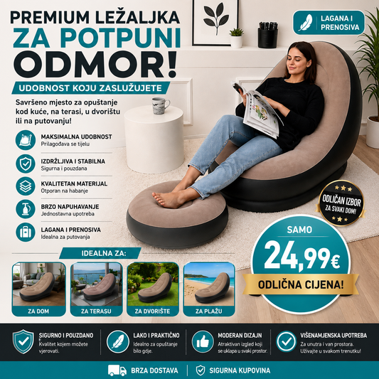 PREMIUM LEŽALJKA SA TABUREOM – UDOBNOST ZA POTPUNI ODMOR
