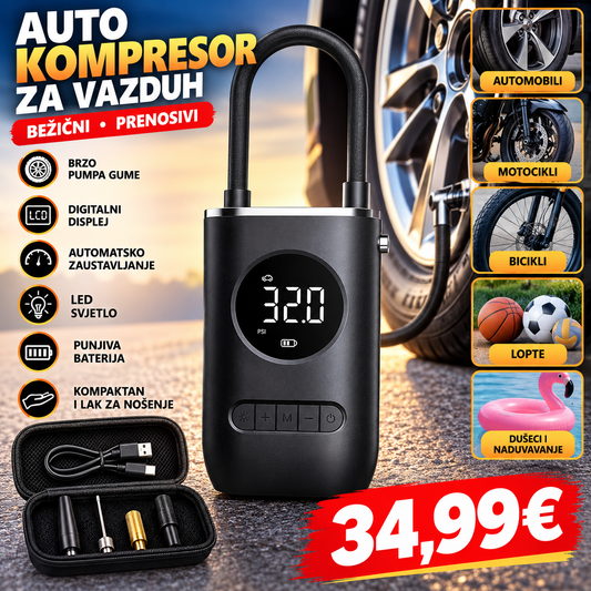 Bežični auto kompresor za vazduh – digitalni i prenosivi