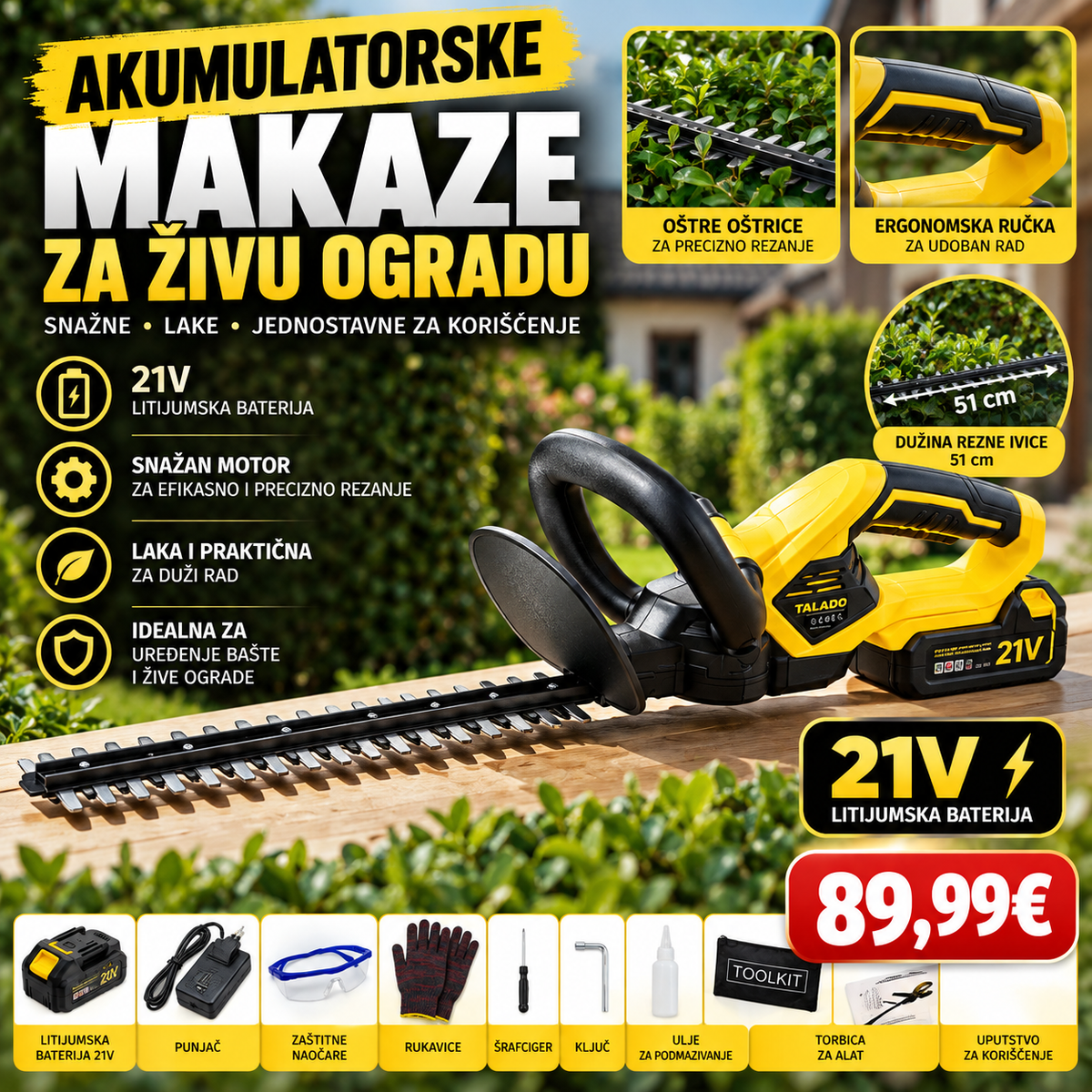 Akumulatorske makaze za živu ogradu-TALADO 21V