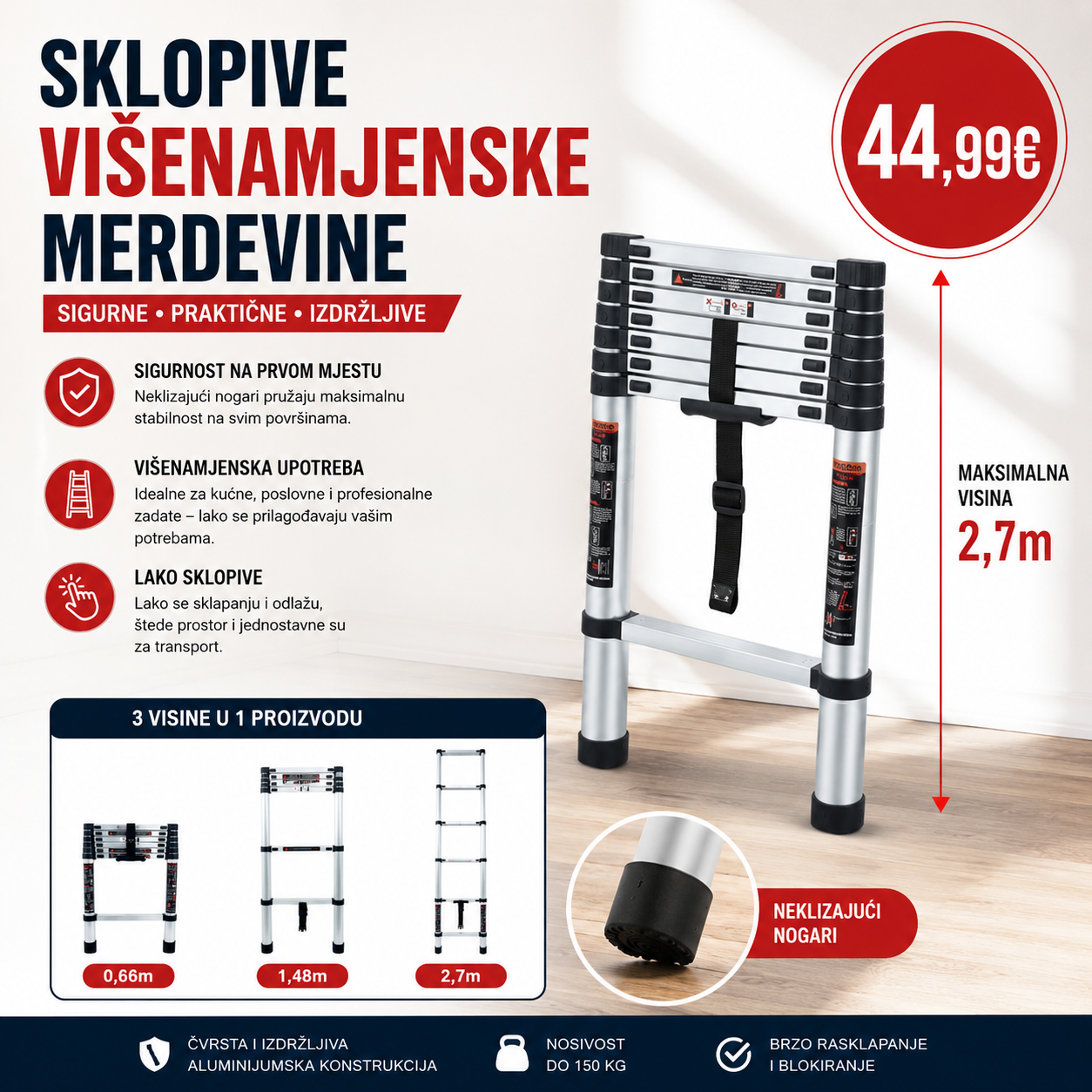 Sklopive Višenamjenske Merdevine sa Neklizajućim Nogarima