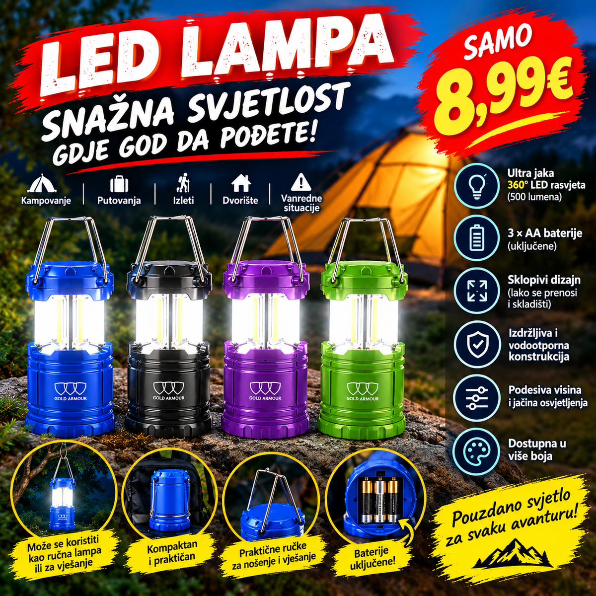 LED LAMPA – SNAŽNA SVJETLOST GDJE GOD DA POĐETE! 🔦