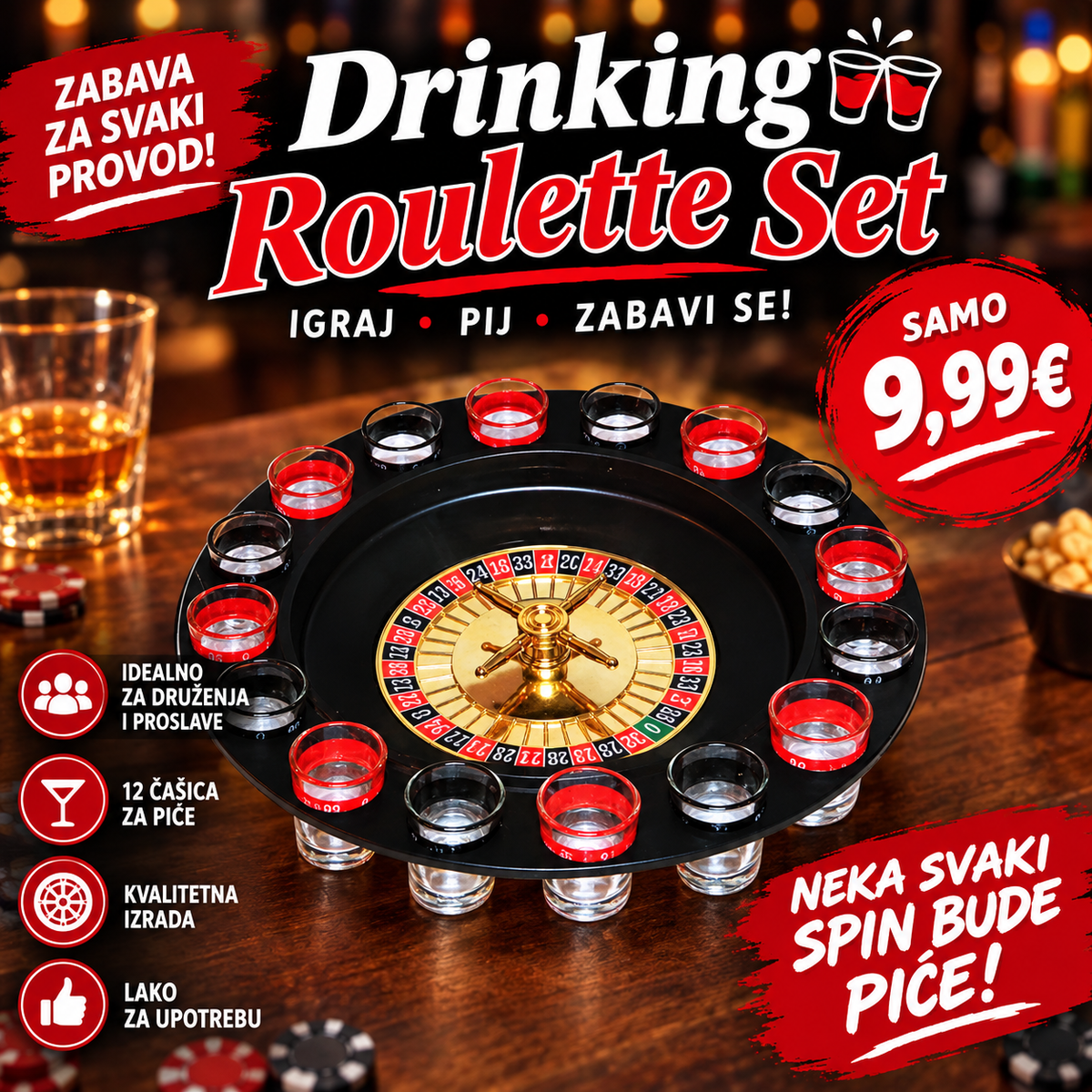 DRINKING ROULETTE SET – ZABAVA MOŽE DA POČNE