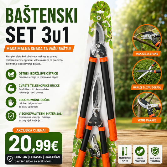 BAŠTENSKI SET MAKAZA 3u1 – SVE ŠTO VAM TREBA ZA UREĐENU BAŠTU