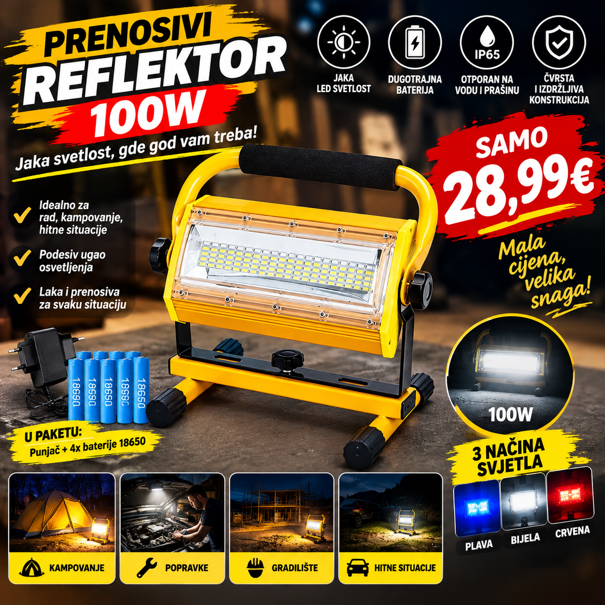 Prenosivi reflektor 100W