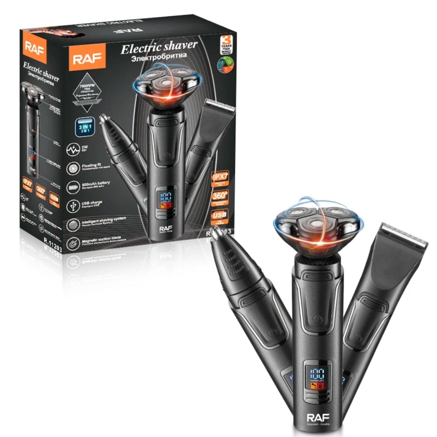 RAF – Električni brijač 3 u 1 (IPX7, USB, LED display)