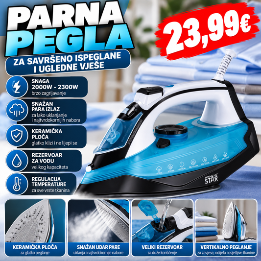 Parna pegla 2000–2300W – snažna para i keramička ploča