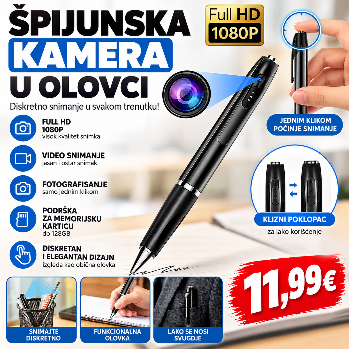 Špijunska kamera u olovci Full HD 1080P