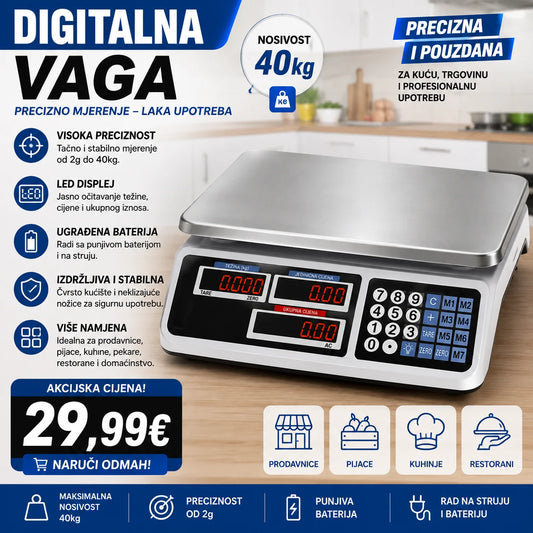 DIGITALNA VAGA DO 40 KG – PRECIZNA I POUZDANA