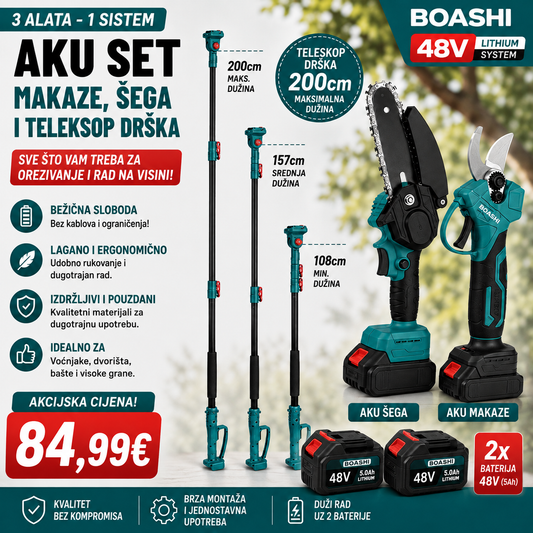 BOASHI AKU SET ZA OREZIVANJE – MAKAZE + TESTERA + TELESKOP 200 CM