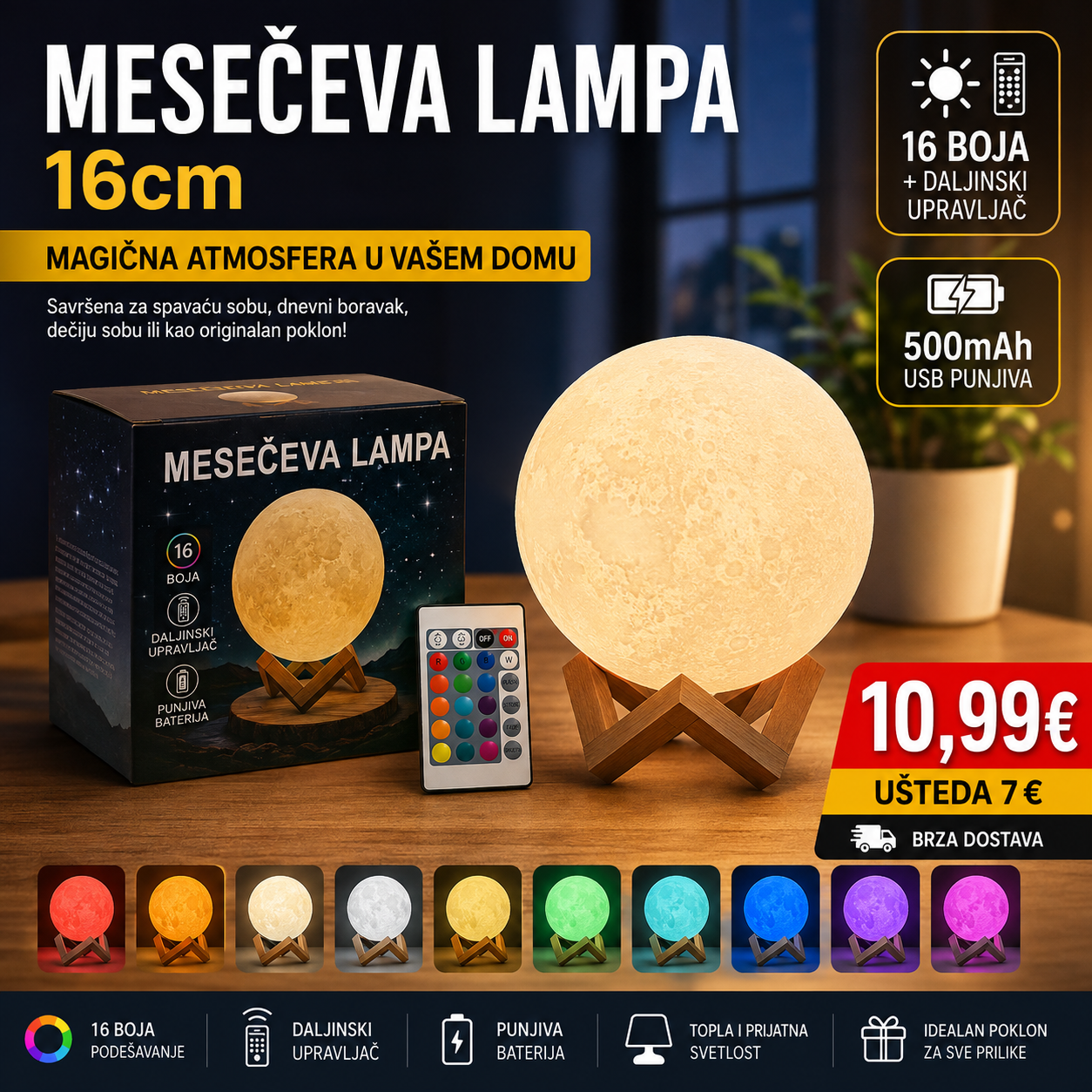 MESEČEVA LAMPA 16 cm – MAGIČNA ATMOSFERA U VAŠEM DOMU