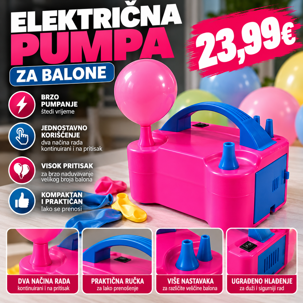Električna pumpa za balone – brzo i jednostavno naduvavanje