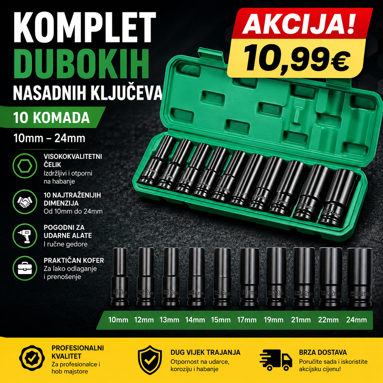 Komplet dubokih nasadnih ključeva 10/1 – Profesionalni set