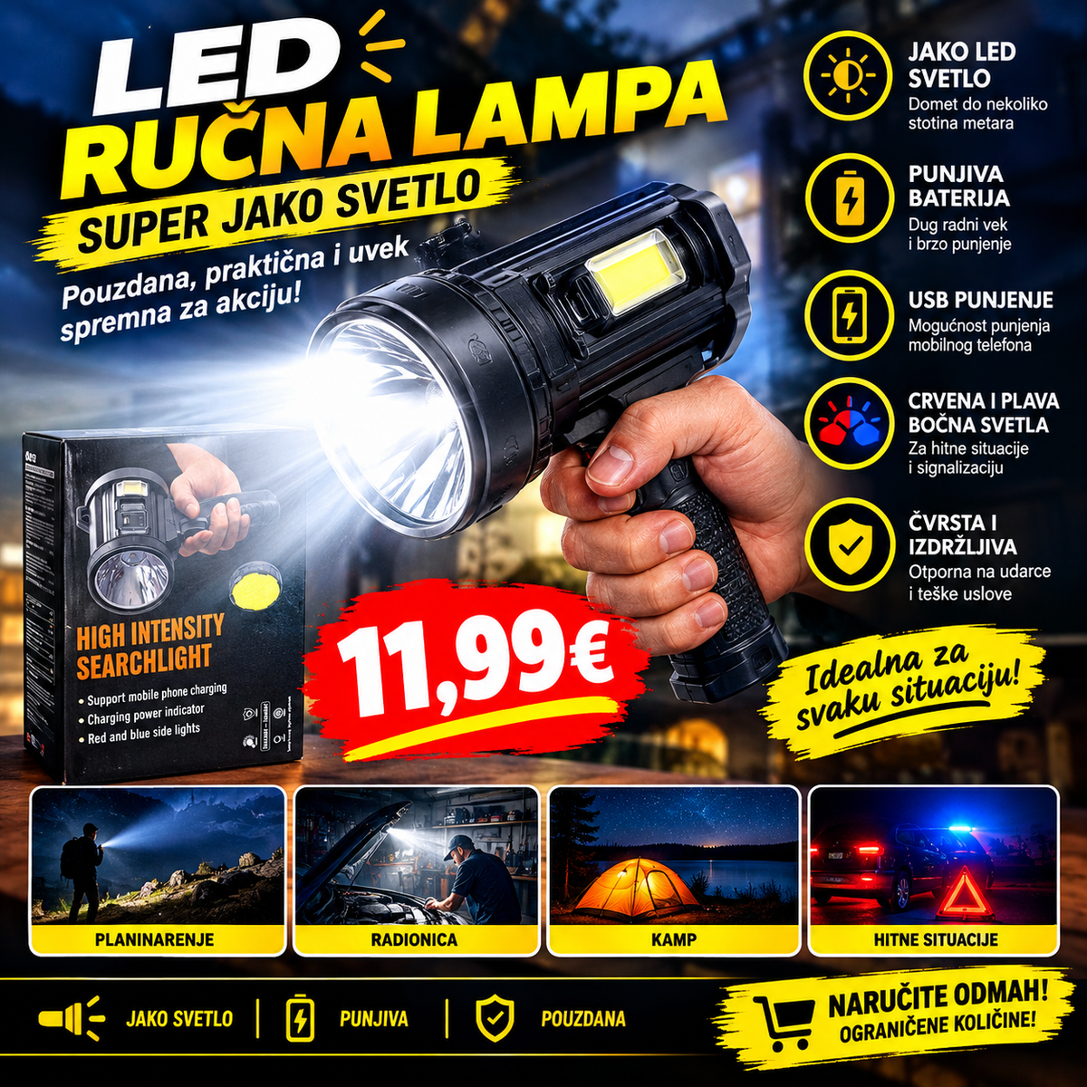 Visoko-intenzivna LED ručna lampa