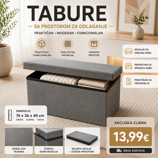 Tabure sa prostorom za odlaganje 76×36×40 cm – Sklopiva klupa za odlaganje