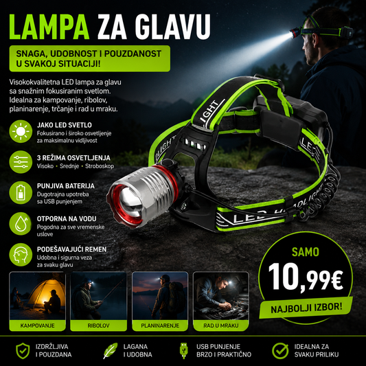 LED lampa za glavu – Punjiva, snažno osvjetljenje