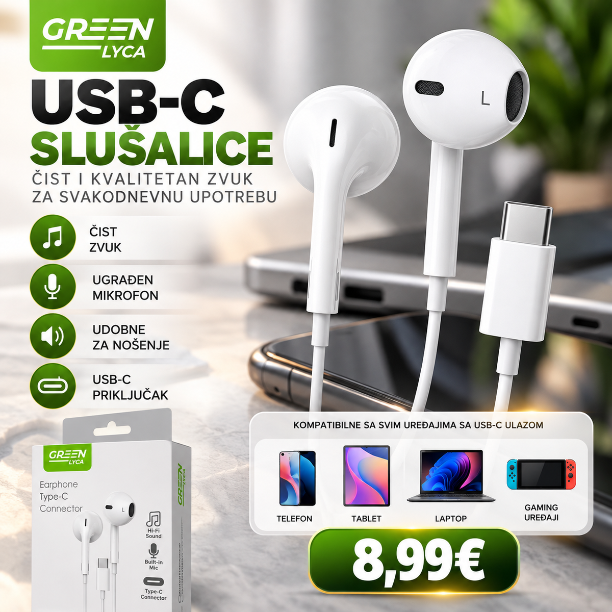 USB-C slušalice sa mikrofonom