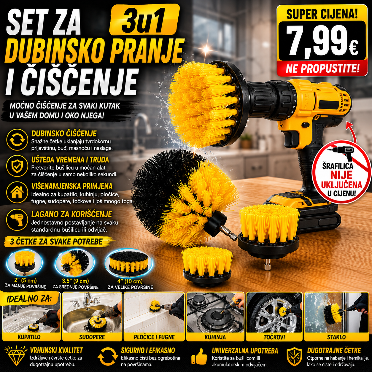 Set četki za dubinsko pranje i čišćenje  3u1